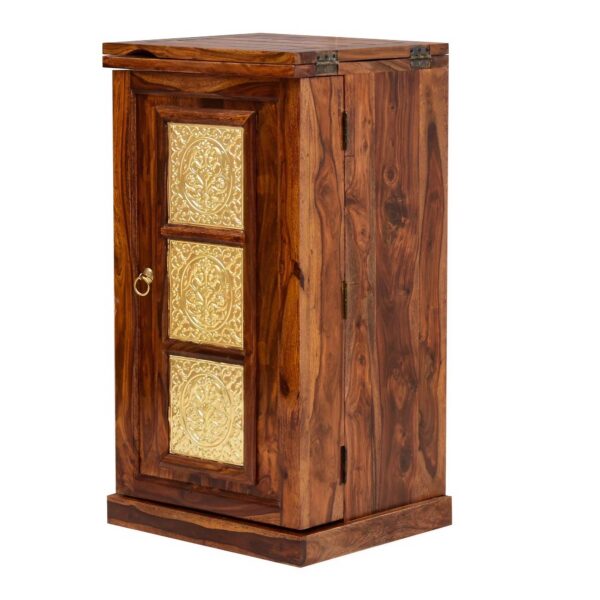 Rajputana Solid Wood Bar Cabinet With Brass Work & Single Door - Image 2