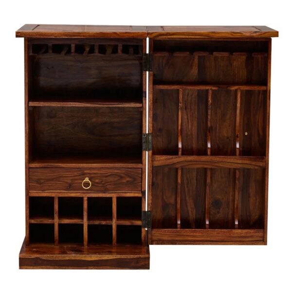 Rajputana Solid Wood Bar Cabinet With Brass Work & Single Door - Image 3