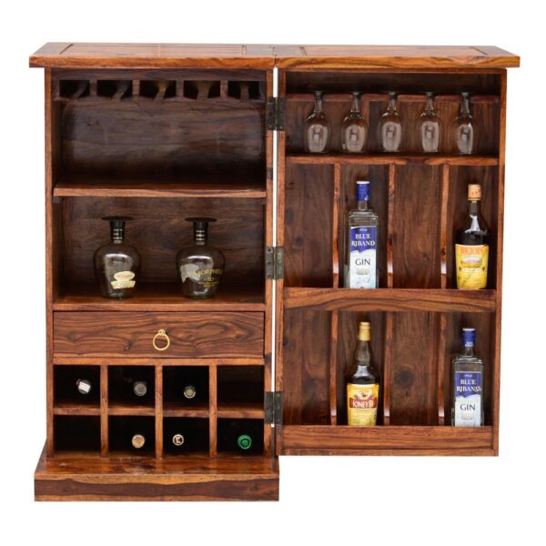 Rajputana Solid Wood Bar Cabinet With Brass Work & Single Door - Image 4