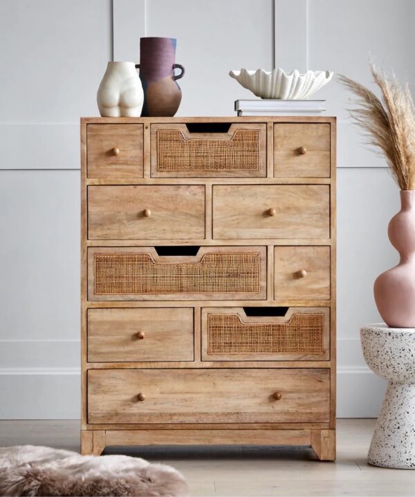 Solid Wood Rattan Ten Chest Of Drawers