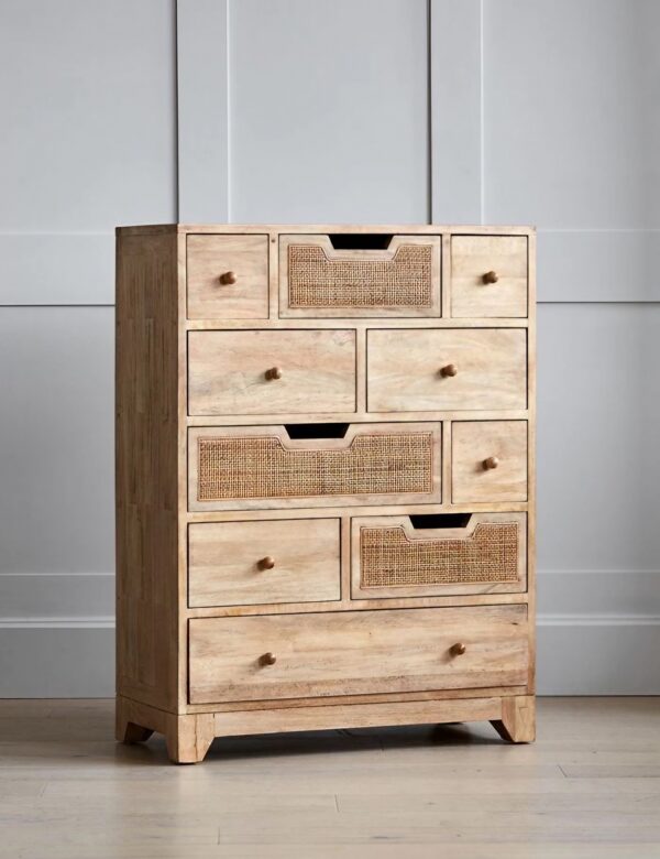 Solid Wood Rattan Ten Chest Of Drawers - Image 4